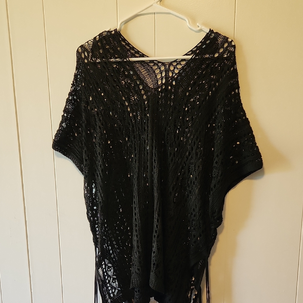 Black Crochet Poncho